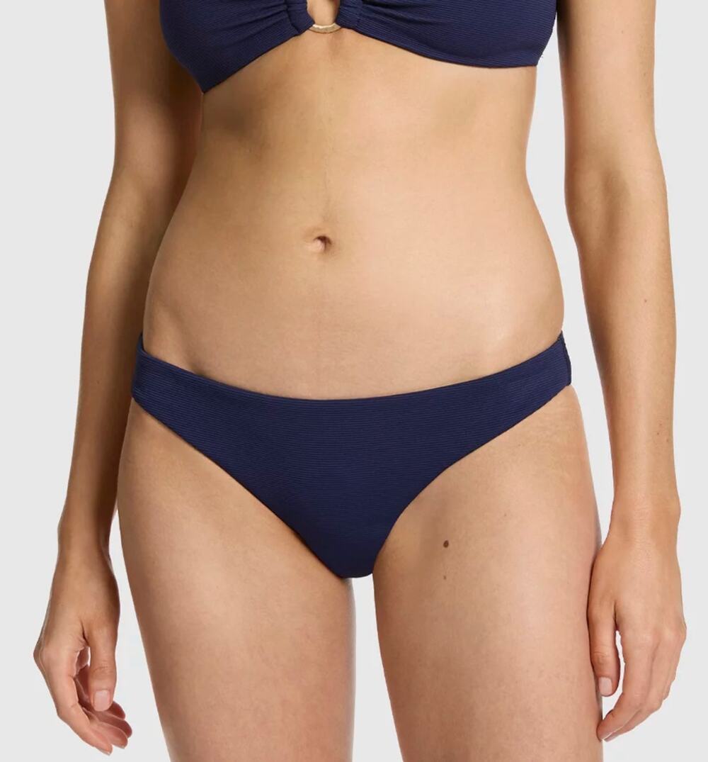 JETS Women Ink Blue Ribbed Beachwear Isla Hipster Swim Bikini Bottom Size US 12